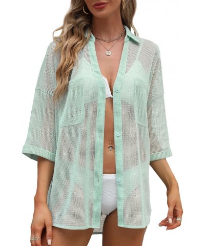 Women's Cover Up Shirt Open Front Lightweight 2023 Summer Beach Swimsuit Button Down Bathing Suit Coverup Light Green $11.43 ...