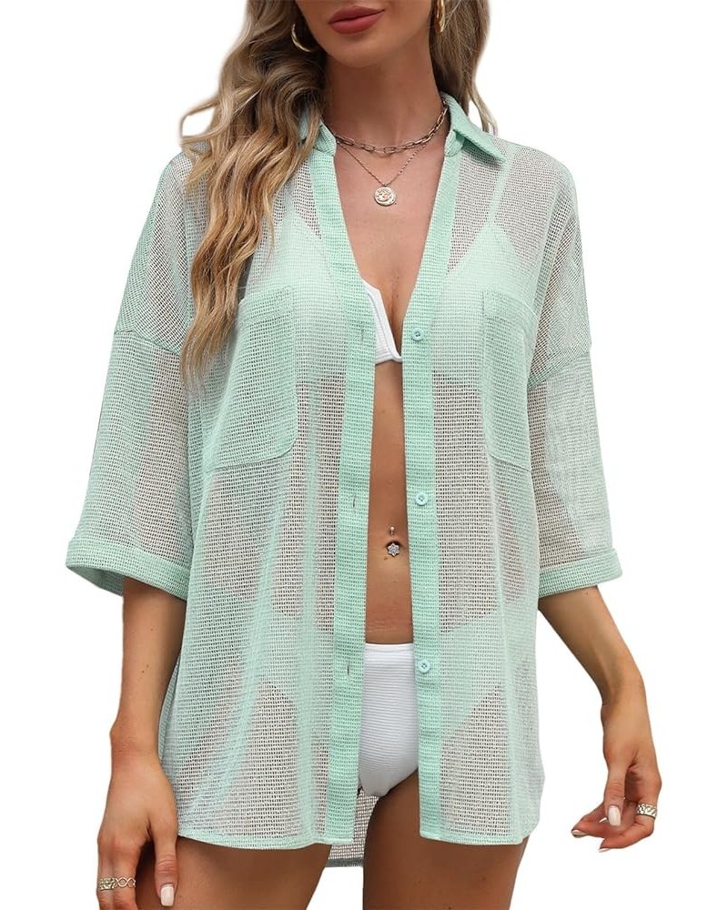 Women's Cover Up Shirt Open Front Lightweight 2023 Summer Beach Swimsuit Button Down Bathing Suit Coverup Light Green $11.43 ...