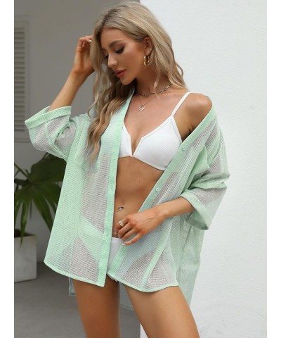 Women's Cover Up Shirt Open Front Lightweight 2023 Summer Beach Swimsuit Button Down Bathing Suit Coverup Light Green $11.43 ...