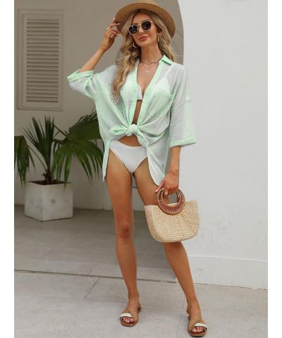 Women's Cover Up Shirt Open Front Lightweight 2023 Summer Beach Swimsuit Button Down Bathing Suit Coverup Light Green $11.43 ...