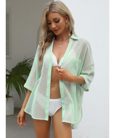 Women's Cover Up Shirt Open Front Lightweight 2023 Summer Beach Swimsuit Button Down Bathing Suit Coverup Light Green $11.43 ...