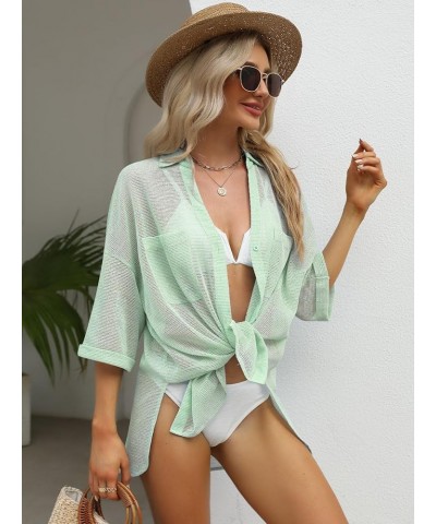 Women's Cover Up Shirt Open Front Lightweight 2023 Summer Beach Swimsuit Button Down Bathing Suit Coverup Light Green $11.43 ...