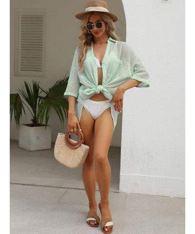 Women's Cover Up Shirt Open Front Lightweight 2023 Summer Beach Swimsuit Button Down Bathing Suit Coverup Light Green $11.43 ...