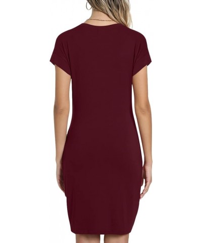 2024 Women's Summer Short Sleeve T Shirt Dress Casual Tie Waist Dresses with Pockets Wine Red $9.22 Dresses