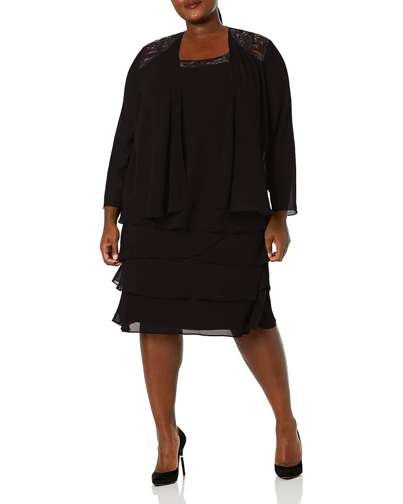 Women's Plus-Size Sequin Chiffon Jacket Dress Black $40.49 Dresses