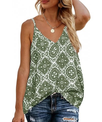 Women's Boho Floral V Neck Spaghetti Straps Tank Top Summer Sleeveless Shirts Blouse Armygreen $14.69 Tanks