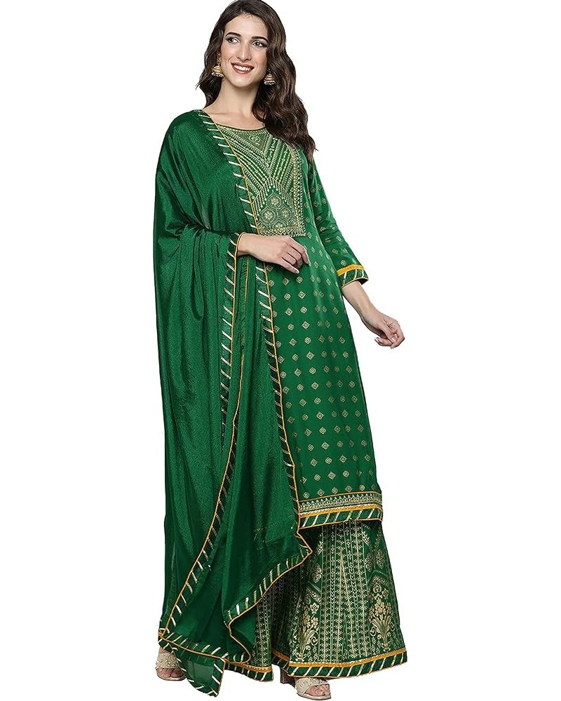 kurta set for women party wear indian dress tunic top kurti palazzo set with dupatta salwar kameez suit for women Green-1 $31...