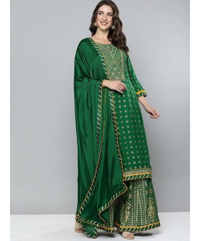 kurta set for women party wear indian dress tunic top kurti palazzo set with dupatta salwar kameez suit for women Green-1 $31...