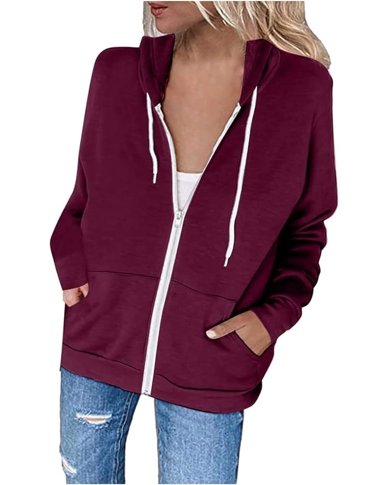 Womens Casual Hoodies Zip Up Sweatshirts Long Sleeve Hooded Pullover Solid Color Tops 2023 Fashion Jackets Pockets A01-sweats...