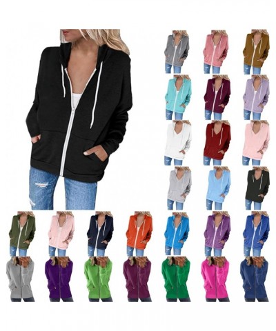 Womens Casual Hoodies Zip Up Sweatshirts Long Sleeve Hooded Pullover Solid Color Tops 2023 Fashion Jackets Pockets A01-sweats...