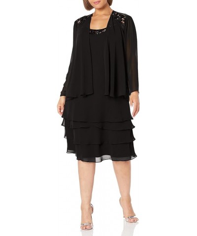 Women's Plus-Size Sequin Chiffon Jacket Dress Black $40.49 Dresses