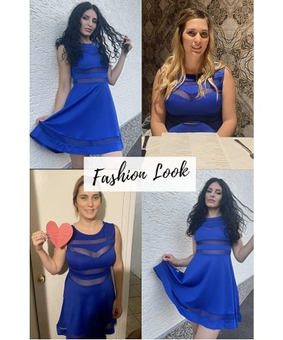 Sexy Mini Skater Dress Mesh See Through Party Club Little Black Dress Royal Blue $14.61 Dresses