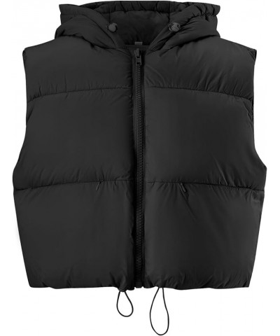 Women's Cropped Puffer Vest Winter Zip Up Lightweight Sleeveless Warm Outerwear Hooded Padded Gilet 2023 Black $10.59 Vests