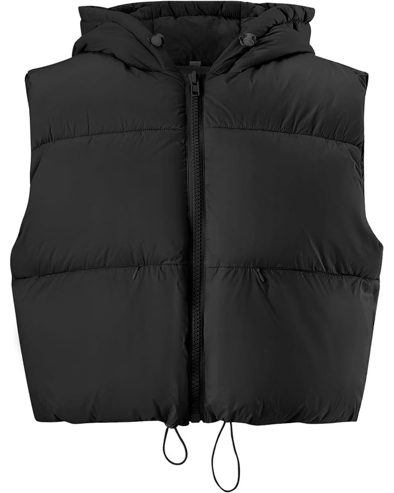 Women's Cropped Puffer Vest Winter Zip Up Lightweight Sleeveless Warm Outerwear Hooded Padded Gilet 2023 Black $10.59 Vests