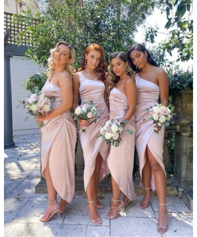 Satin Bridesmaid Dresses for Women One Shoulder Prom Dress with Slit High Low Wedding Guest Dress for Women RBD009 Yellow $25...