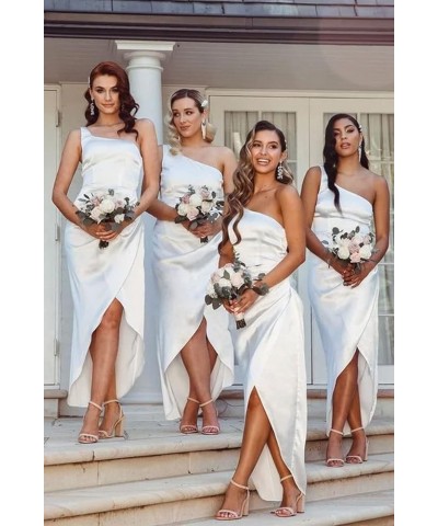 Satin Bridesmaid Dresses for Women One Shoulder Prom Dress with Slit High Low Wedding Guest Dress for Women RBD009 Yellow $25...