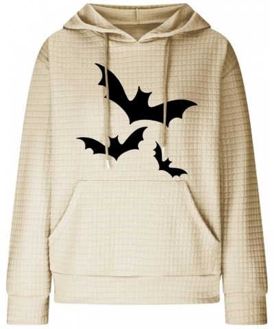 Waffle Hoodie for Women,Halloween Bat Casual Pullover Sweatshirts Drawstring Hooded Basic Sweatshirt Fall 2023 1-beige $10.25...