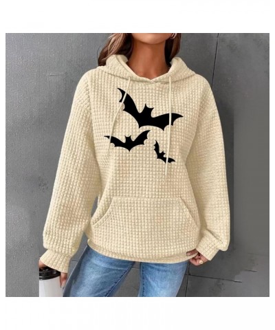 Waffle Hoodie for Women,Halloween Bat Casual Pullover Sweatshirts Drawstring Hooded Basic Sweatshirt Fall 2023 1-beige $10.25...