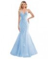 Lace Applique Prom Dresses Mermaid V Neck Wedding Party Gowns 2024 Formal Evening Dress Sky Blue $42.64 Dresses