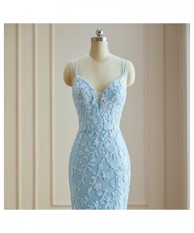 Lace Applique Prom Dresses Mermaid V Neck Wedding Party Gowns 2024 Formal Evening Dress Sky Blue $42.64 Dresses