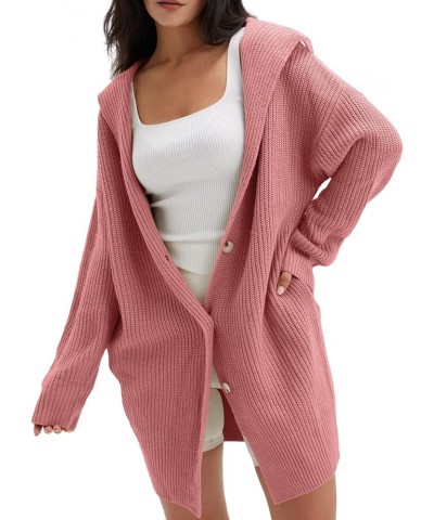 Women's Long Sleeve Open Front Cardigan 2023 Fall Casual Loose Button Down Lapel Knit Sweater Coat with Pockets Pink $24.63 S...