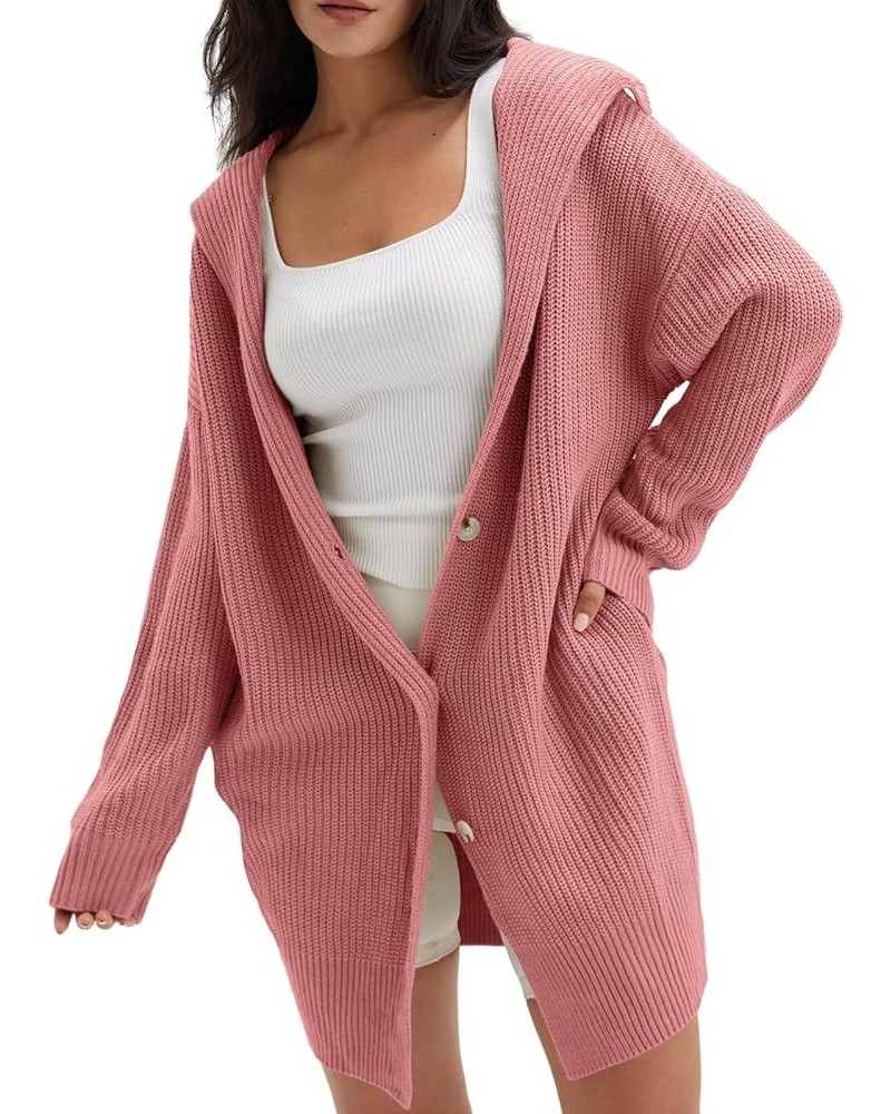 Women's Long Sleeve Open Front Cardigan 2023 Fall Casual Loose Button Down Lapel Knit Sweater Coat with Pockets Pink $24.63 S...