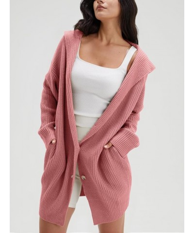 Women's Long Sleeve Open Front Cardigan 2023 Fall Casual Loose Button Down Lapel Knit Sweater Coat with Pockets Pink $24.63 S...