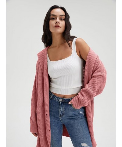 Women's Long Sleeve Open Front Cardigan 2023 Fall Casual Loose Button Down Lapel Knit Sweater Coat with Pockets Pink $24.63 S...