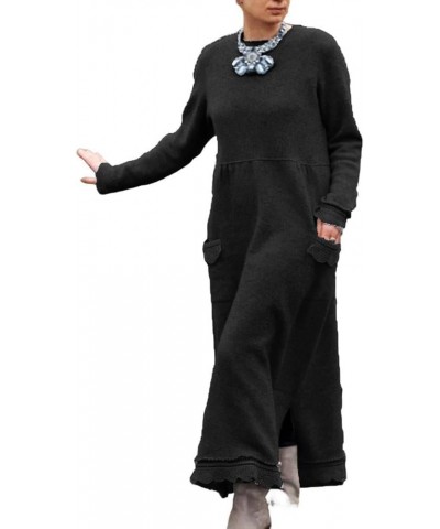 Women's Solid Lace Crewneck Maxi Dress Casual Loose Plus Size Fall Pullover Dresses for Women with Pockets Colorblack $16.66 ...