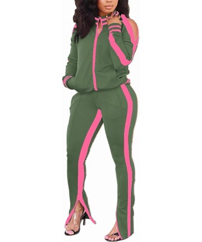 Women Casual 2 Piece Outfit Long Pant Set Sweatsuits Tracksuits Ca Green Rose $19.49 Activewear