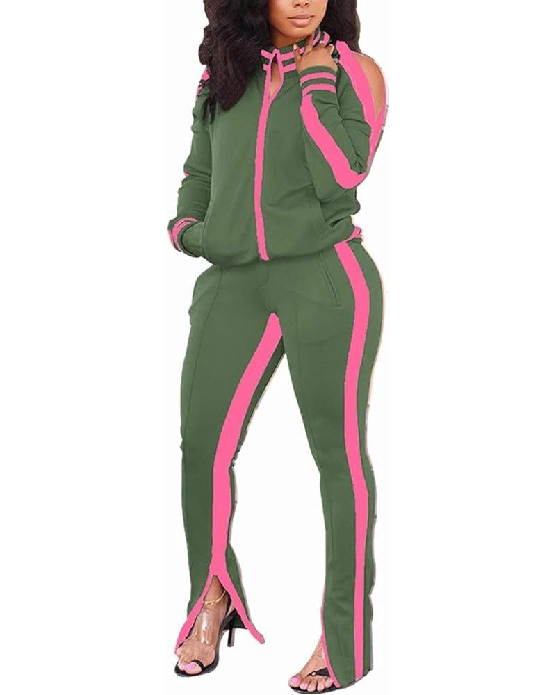 Women Casual 2 Piece Outfit Long Pant Set Sweatsuits Tracksuits Ca Green Rose $19.49 Activewear