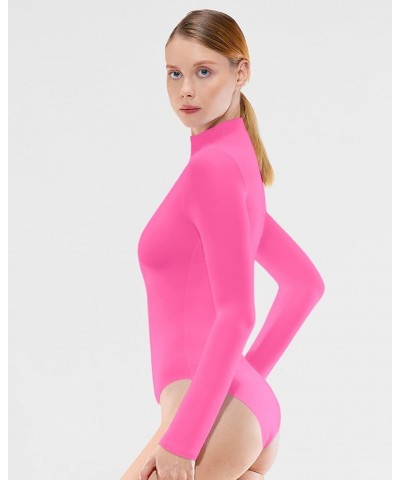 Women's Turtle Neck Bodysuit Long Sleeve Double Lined Basics Body Suit Tops Rosy Pink $17.15 Bodysuits