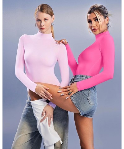 Women's Turtle Neck Bodysuit Long Sleeve Double Lined Basics Body Suit Tops Rosy Pink $17.15 Bodysuits