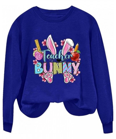 Easter Sweatshirts for Women Cute Funny Easter Shirts Rabbit Graphic Crewneck Sweatshirts Loose Workout Tops Trendy A09 Blue ...