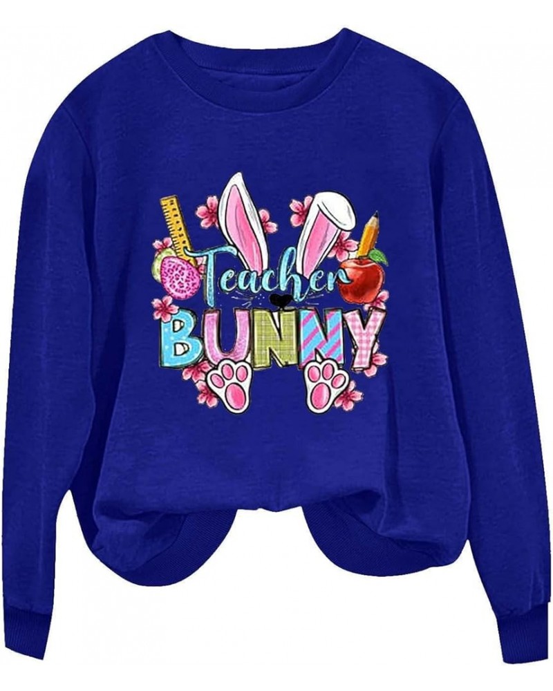 Easter Sweatshirts for Women Cute Funny Easter Shirts Rabbit Graphic Crewneck Sweatshirts Loose Workout Tops Trendy A09 Blue ...