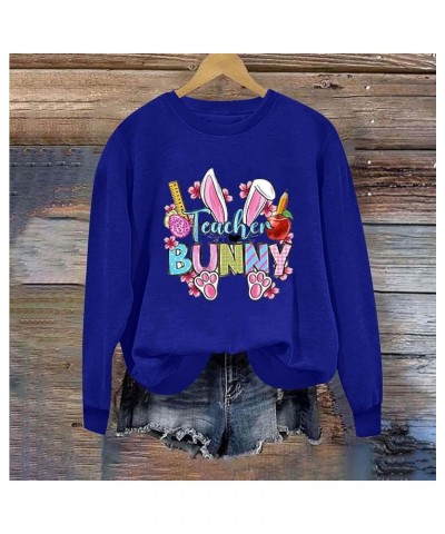 Easter Sweatshirts for Women Cute Funny Easter Shirts Rabbit Graphic Crewneck Sweatshirts Loose Workout Tops Trendy A09 Blue ...