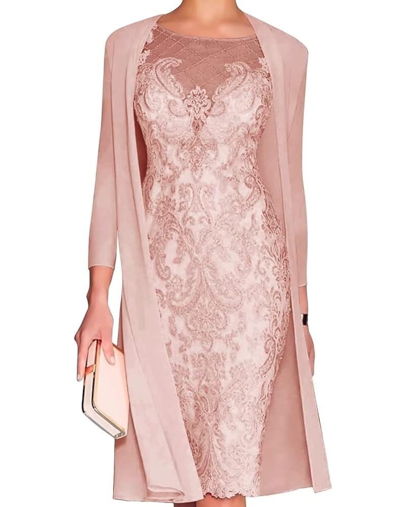 Chiffon Mother of The Bride Dresses with Jackets Long Sleeves Lace Formal Evening Dress MT001 Dusty Rose $43.44 Dresses