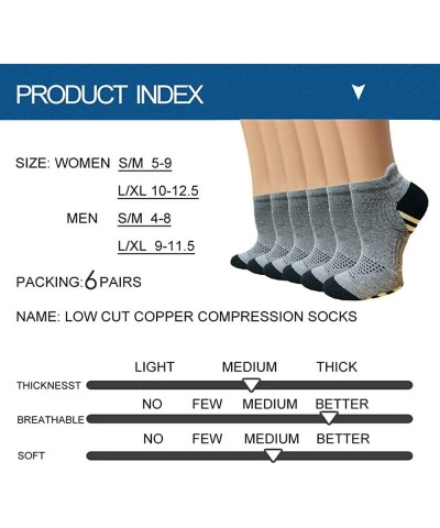 Copper Compression Socks Women and Men 6 Pairs - Circulation Arch Support Plantar Fasciitis Running Ankle Socks A1 - No Show ...