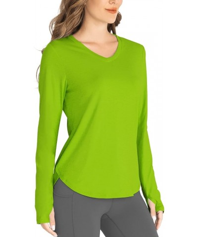 Long Sleeve Workout Shirts for Women V Neck UPF 50+ Athletic Shirts with Thumbhole Running Loose Active T-Shirts Lime Green $...