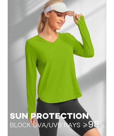 Long Sleeve Workout Shirts for Women V Neck UPF 50+ Athletic Shirts with Thumbhole Running Loose Active T-Shirts Lime Green $...