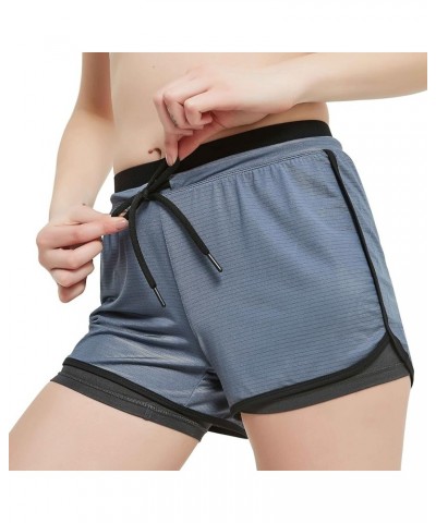 Women Workout Fitness Running Shorts Double Layer Active Yoga Gym Sport Shorts Brook Blue $16.49 Activewear