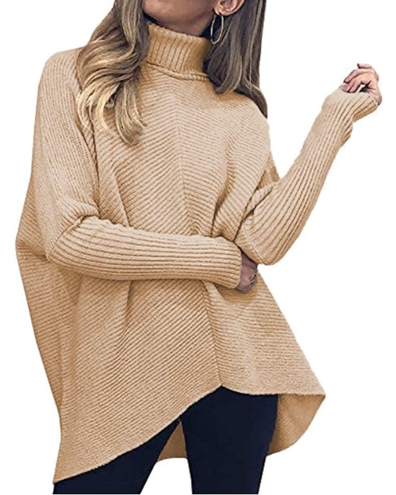 Womens Long Sleeve Turtleneck Sweaters Oversized Knit Loose Asymmetrical Hem Pullover Tunic Tops Khaki $24.29 Sweaters