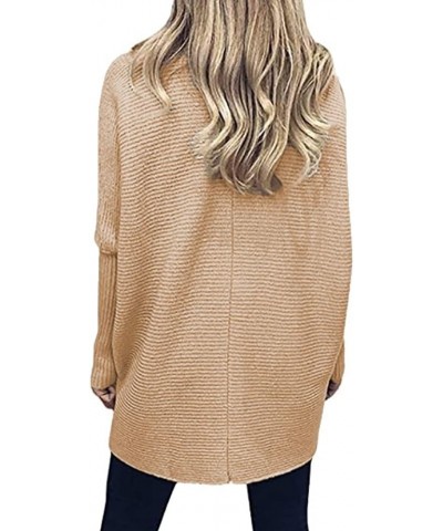 Womens Long Sleeve Turtleneck Sweaters Oversized Knit Loose Asymmetrical Hem Pullover Tunic Tops Khaki $24.29 Sweaters