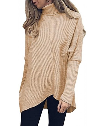 Womens Long Sleeve Turtleneck Sweaters Oversized Knit Loose Asymmetrical Hem Pullover Tunic Tops Khaki $24.29 Sweaters