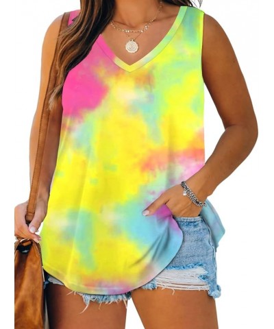 Plus-Size-Tank-Tops for Women Summer V Neck T Shirts Casual Sleeveless Tunics Tee 15_floral $13.72 Tops