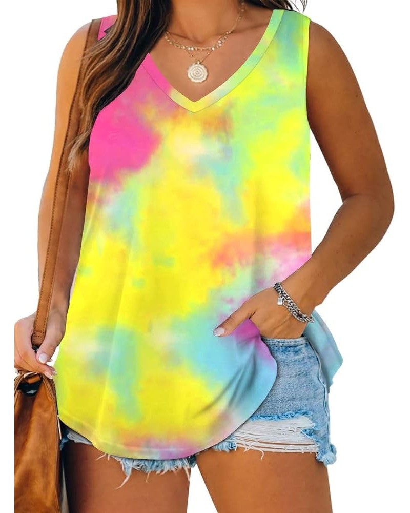 Plus-Size-Tank-Tops for Women Summer V Neck T Shirts Casual Sleeveless Tunics Tee 15_floral $13.72 Tops