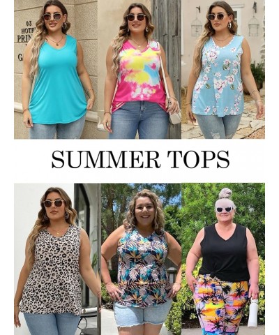 Plus-Size-Tank-Tops for Women Summer V Neck T Shirts Casual Sleeveless Tunics Tee 15_floral $13.72 Tops