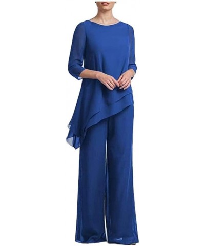 2 PC Chiffon Irregular Women Pant Suits Plus Size Mother of The Bride Pants Suit Wedding Evening Gowns Silver $23.65 Suits