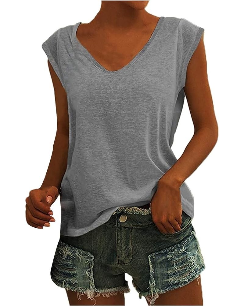 Womens Tank Tops Loose Fit V-Neck T-Shirt Fashion Casual Sleeveless Vest Solid Loose Blouse Pullover Tank Tops 06-gray $9.38 ...