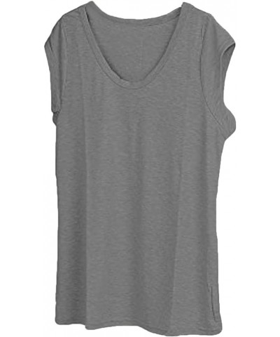 Womens Tank Tops Loose Fit V-Neck T-Shirt Fashion Casual Sleeveless Vest Solid Loose Blouse Pullover Tank Tops 06-gray $9.38 ...